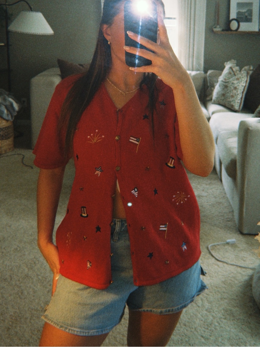 Vintage Red Short-sleeve Cardigan